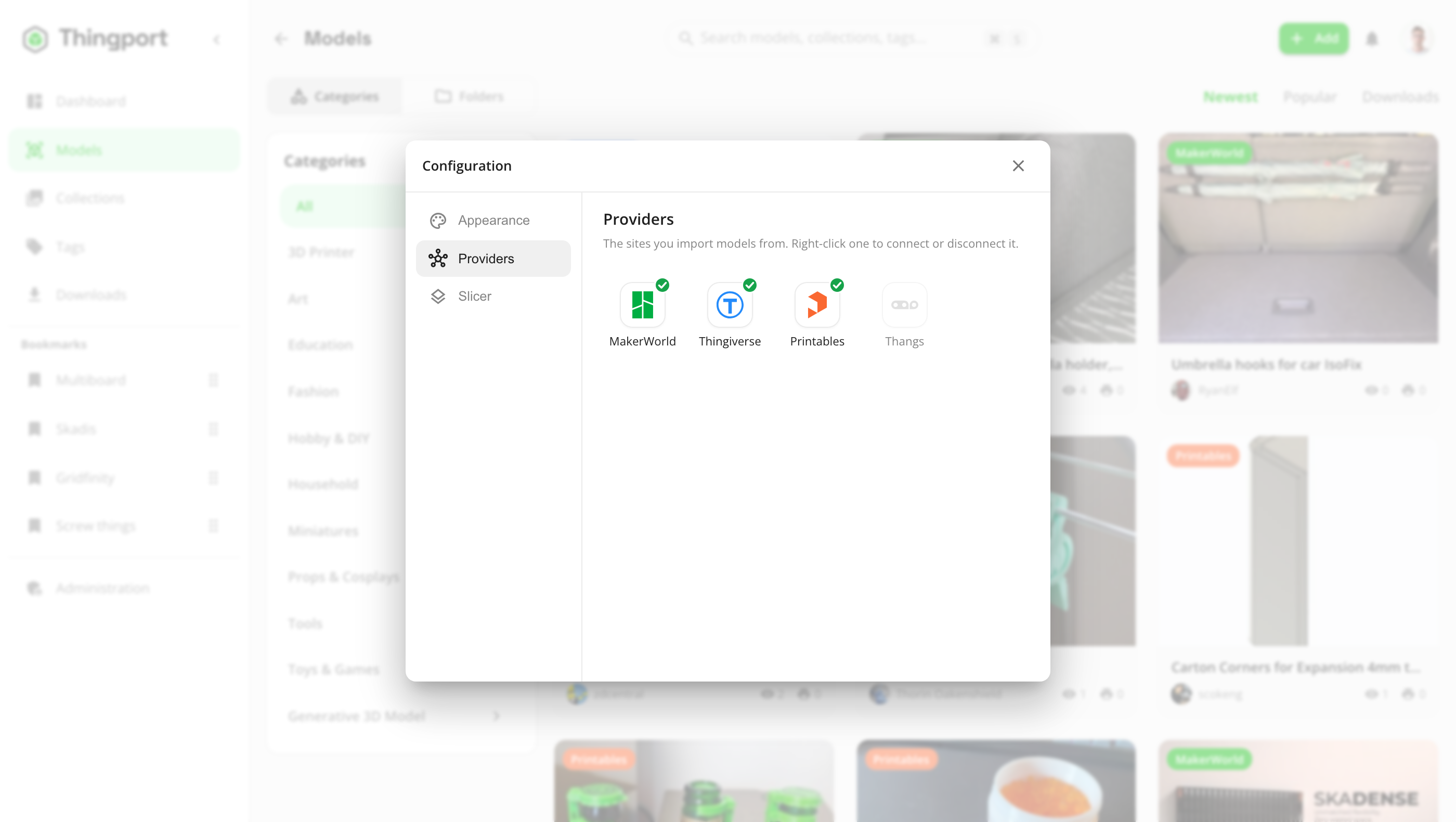 Configuration, Providers section