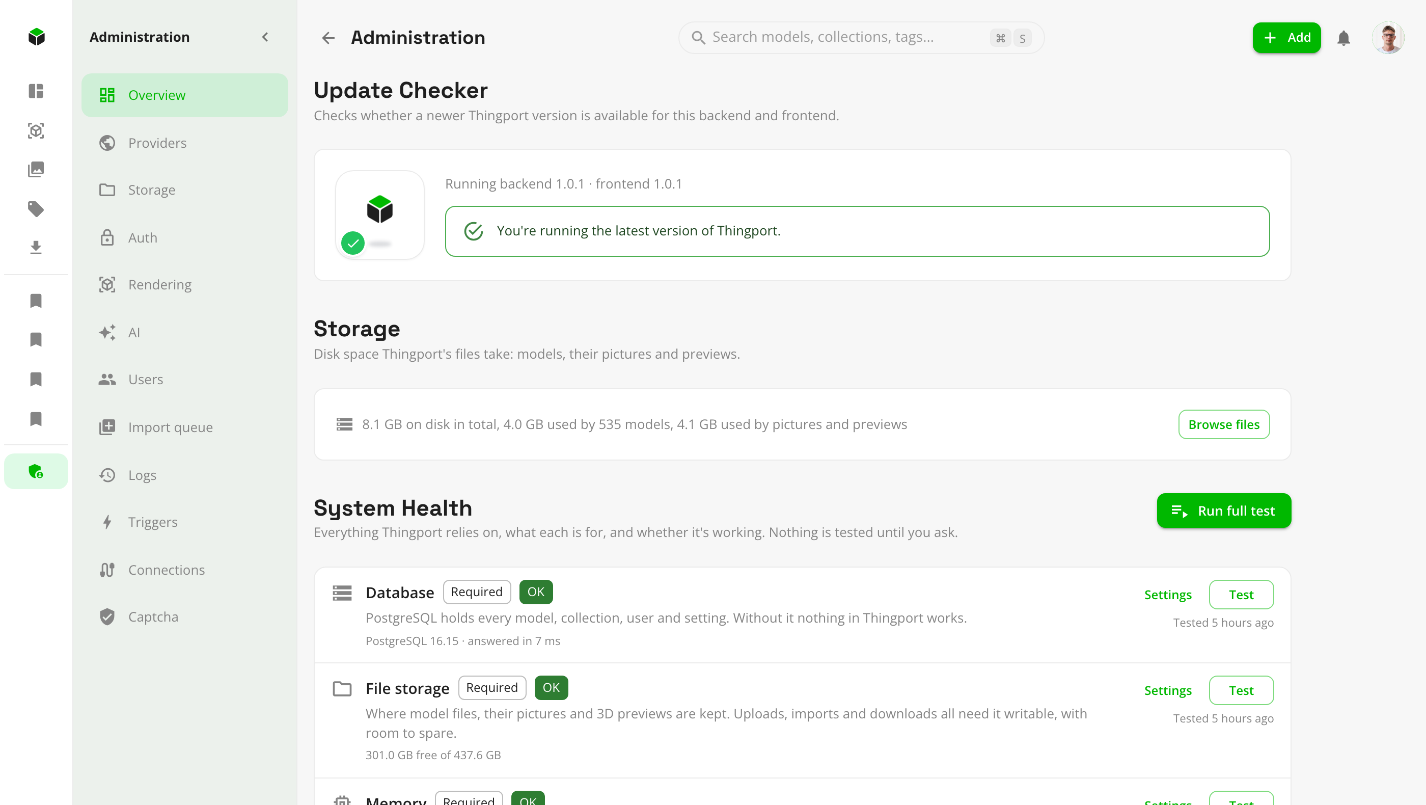 Administration overview with System Health