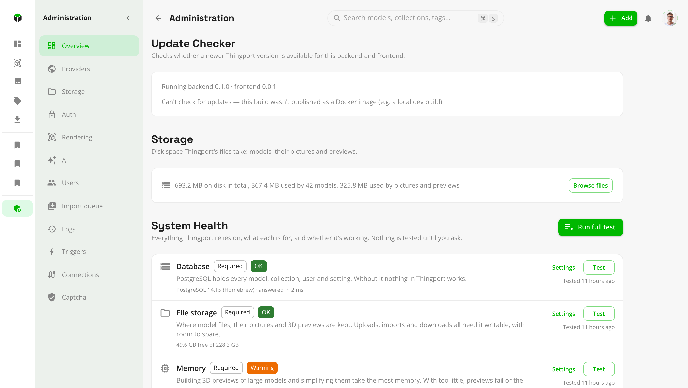 Administration overview with System Health